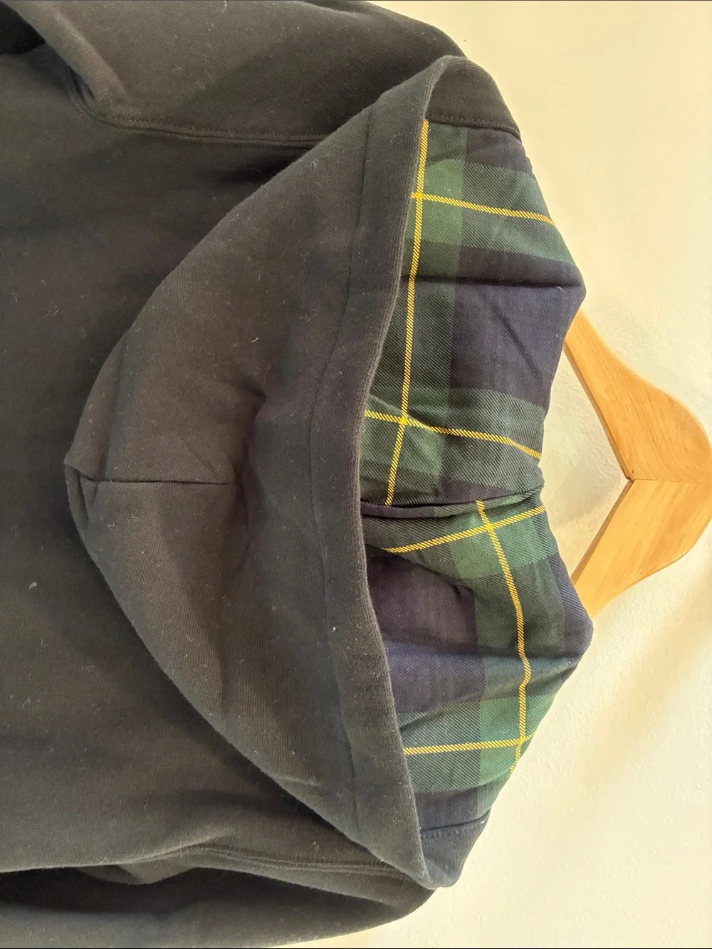Ralph Lauren Kids Black Zip Hoodie with Yellow Pony and Green Tartan Hood